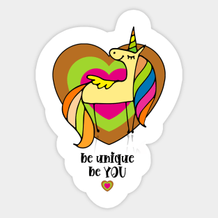 Be Unique, be You, Beautiful Unicorn With Herts Sticker